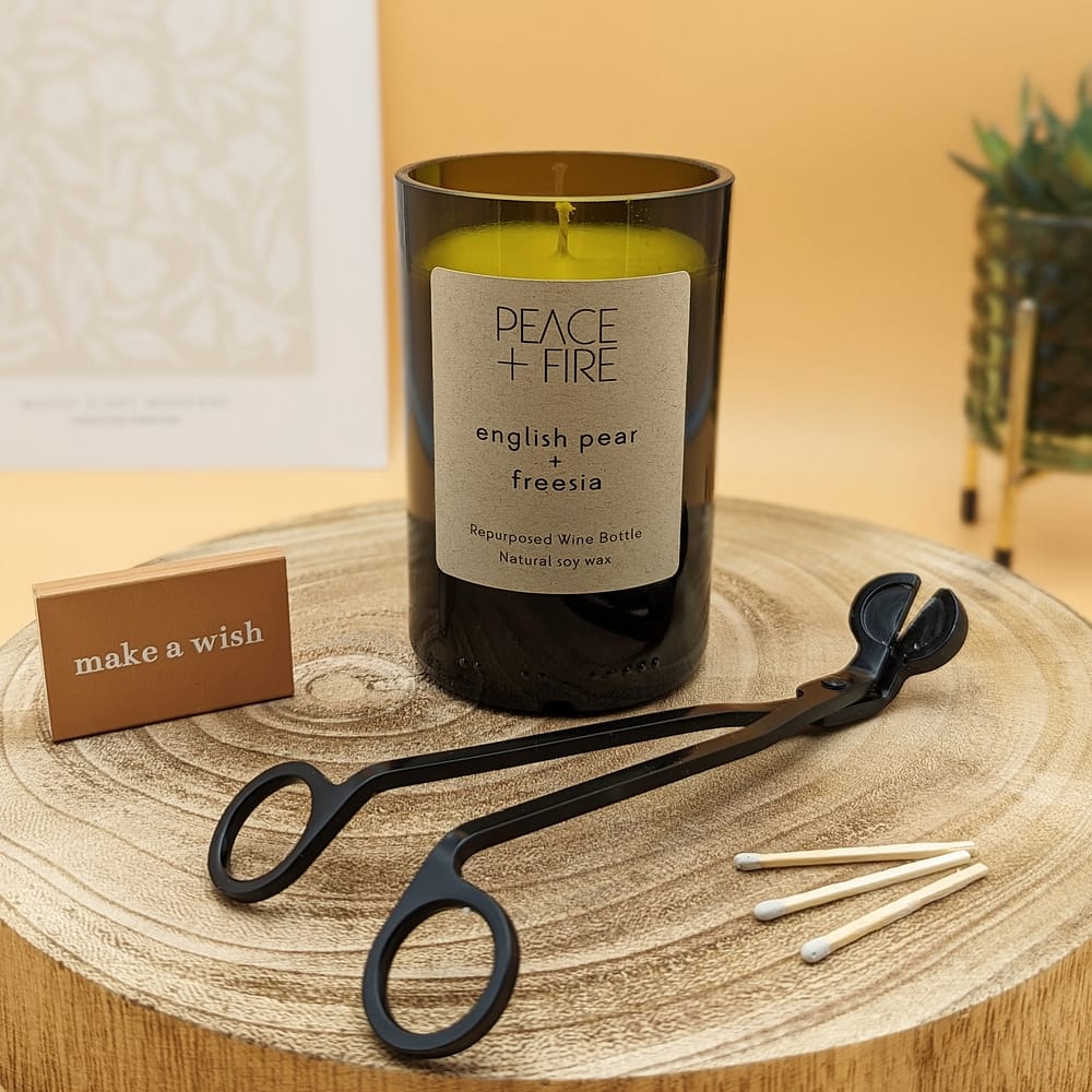 wine bottle candle - english pear and freesia