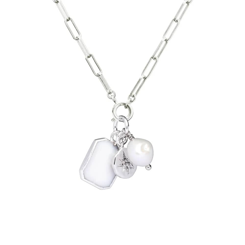 Mother of Pearl Gem Slice Triple Chunky Chain Necklace | Calming Sterling Silver - Image 4