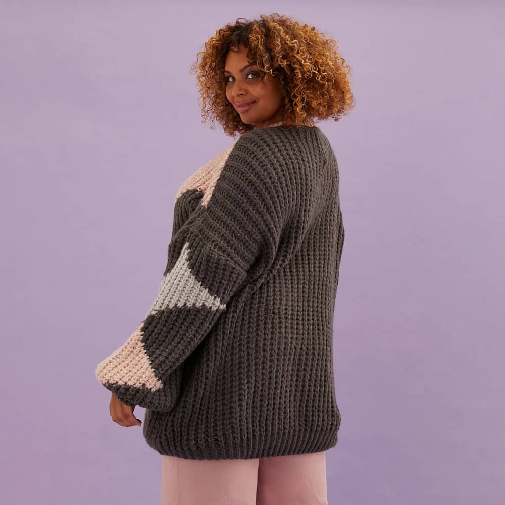 Claudia Balloon Sleeve Chevron Knitted Mini Dress - Charcoal - Image 7