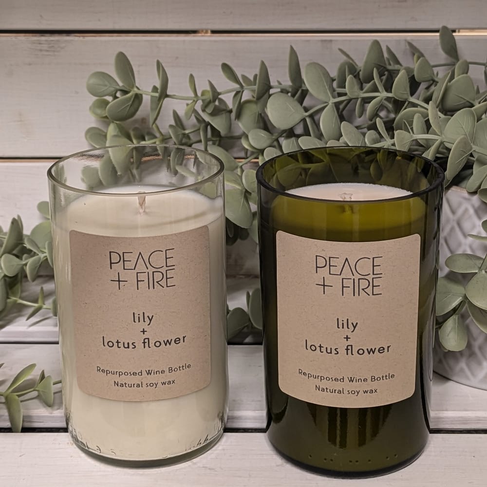 Lily + Lotus Flower  - Wine Bottle Candle - Peace + Fire - Image 2