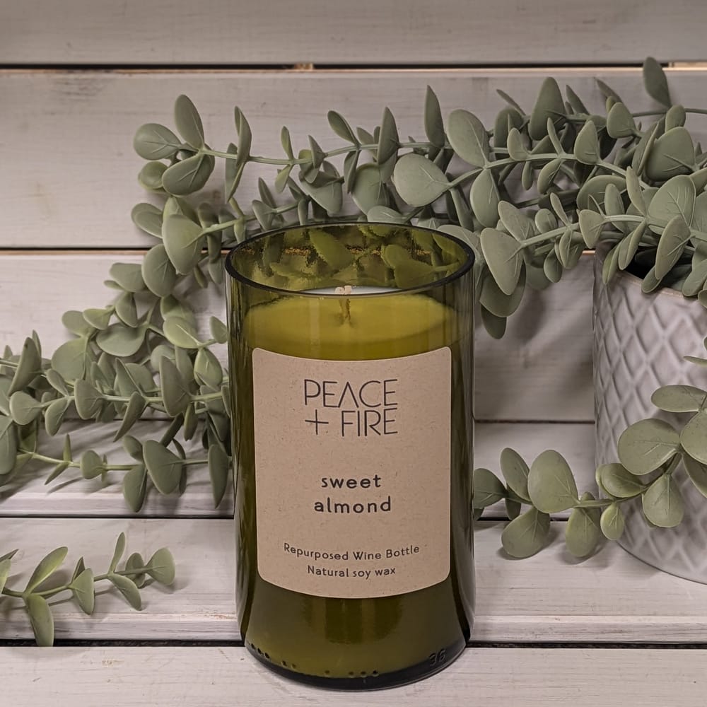 Sweet Almond - Wine Bottle Candle - Peace + Fire