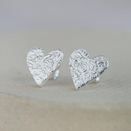 Sterling Silver Textured Heart Studs
