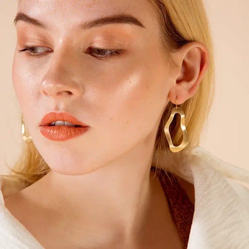 Wavy Brass Oval Earrings