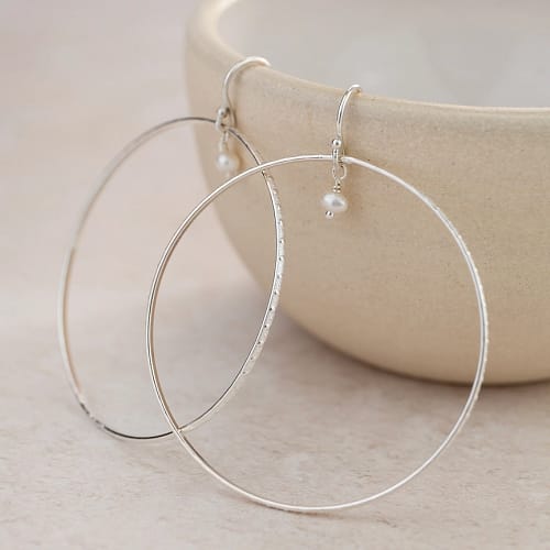 Sterling Silver Celestial Pearl Hoop Earring