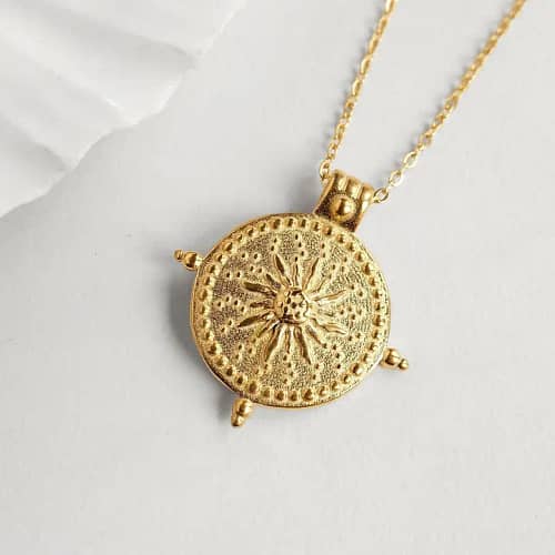 Greek Gold Coin Boho Layering Necklace Pendant