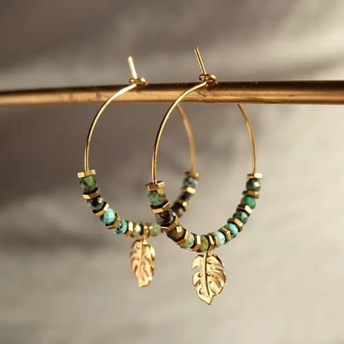 Monstera Leaf Beaded Hoop Earrings