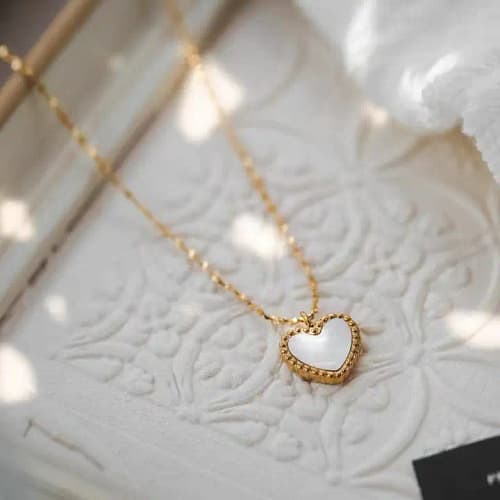 Opal Heart Charm Necklace in Gold
