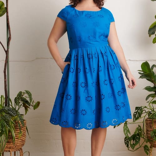 Claudia Floral Broderie Brilliant Blue Dress