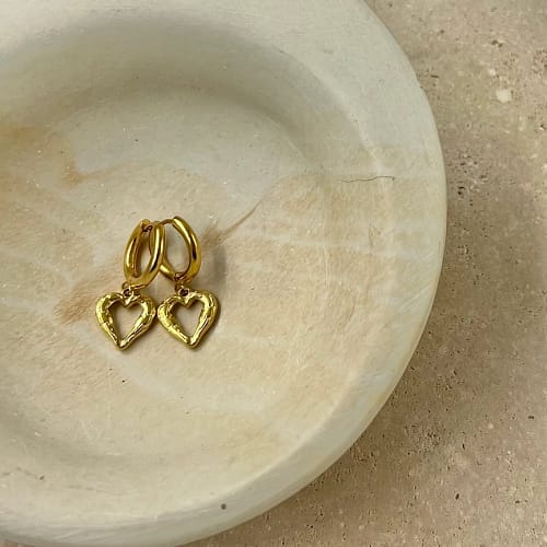 Textured Heart Huggie in Gold