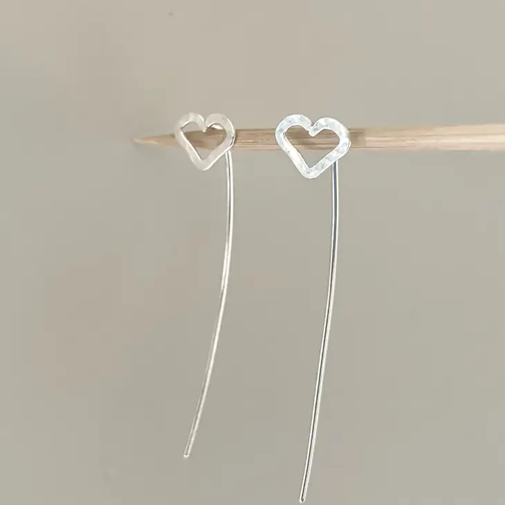 Sterling Silver Heart Threader Earrings- Verve Jewellery - Image 2