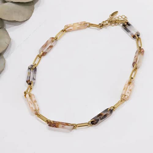 Resin Paperclip Links Necklace in Gold & Multicoloured